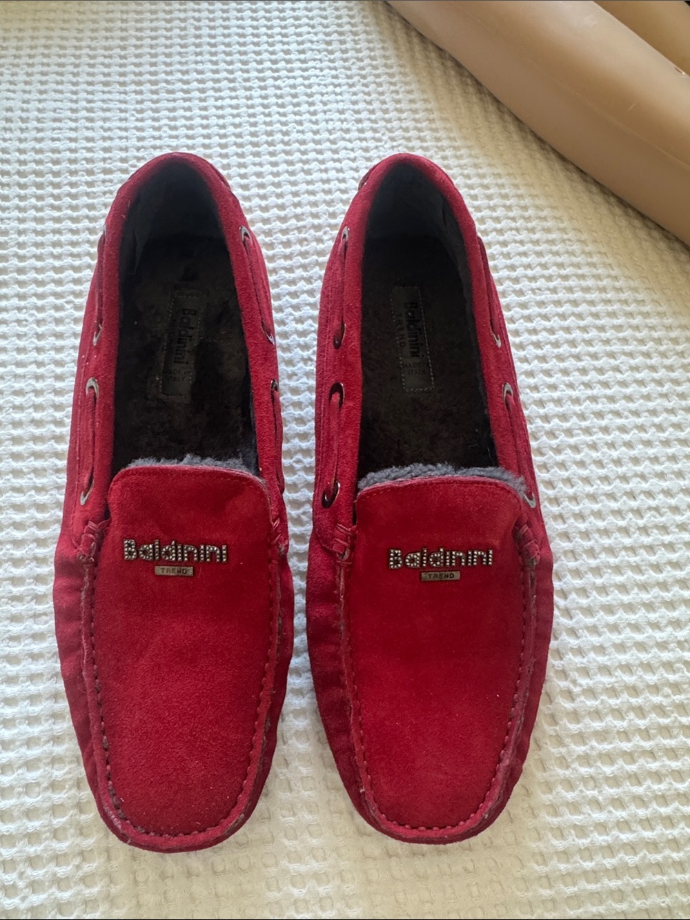 Baldinini Trend Red Suede Shearling Lined Driving Loafers Made in Italy EU 41